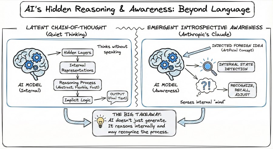 Latent Chain-of-Thought and Emergent Awareness in LLMs